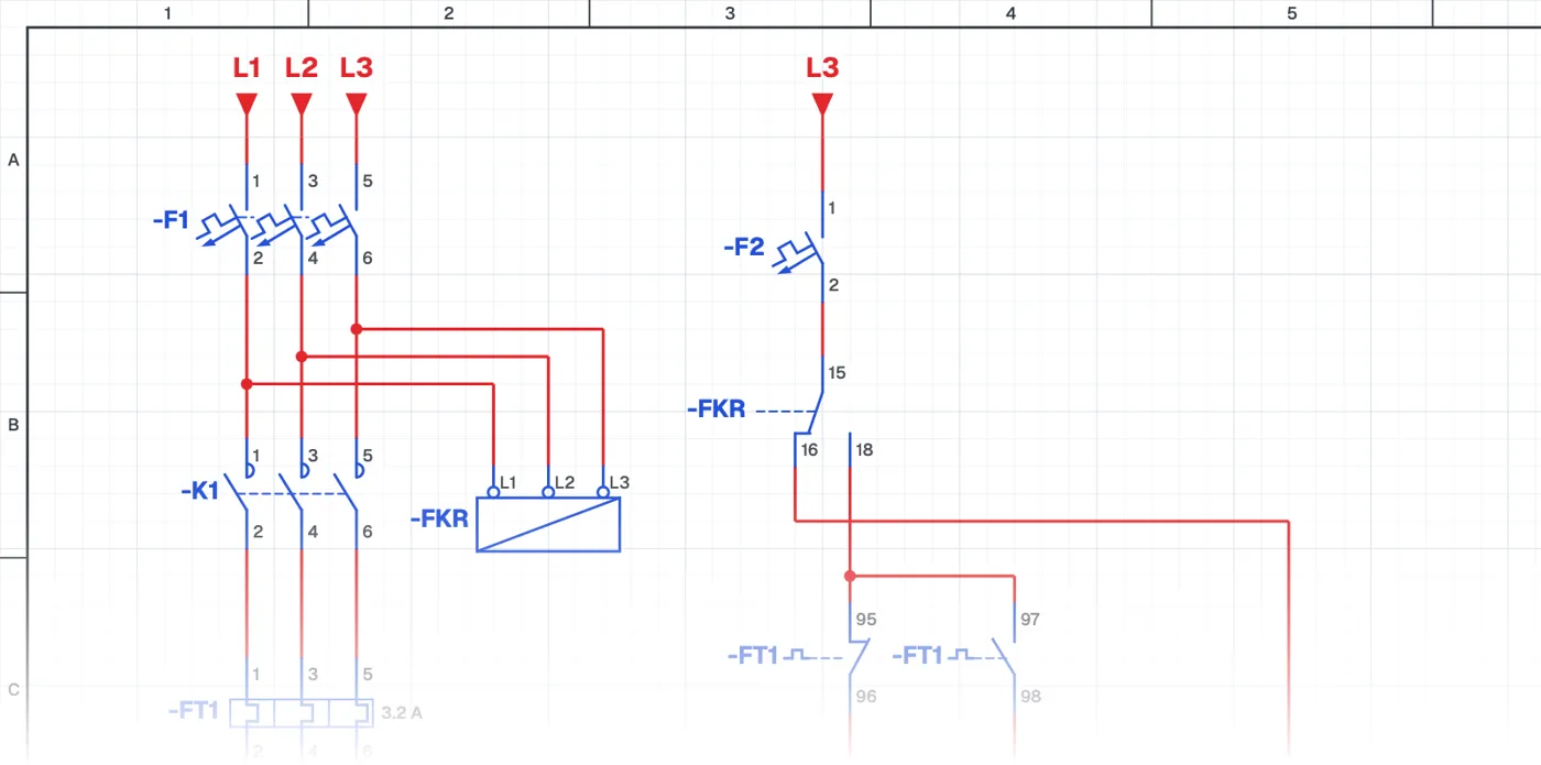 Direct-On-Line Starting Circuit with Protection and Indicator Lamps schematic