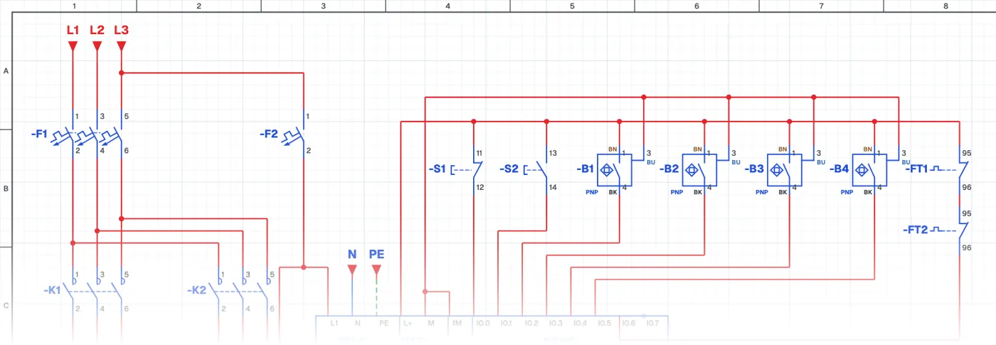 Double Conveyor with a PLC schematic