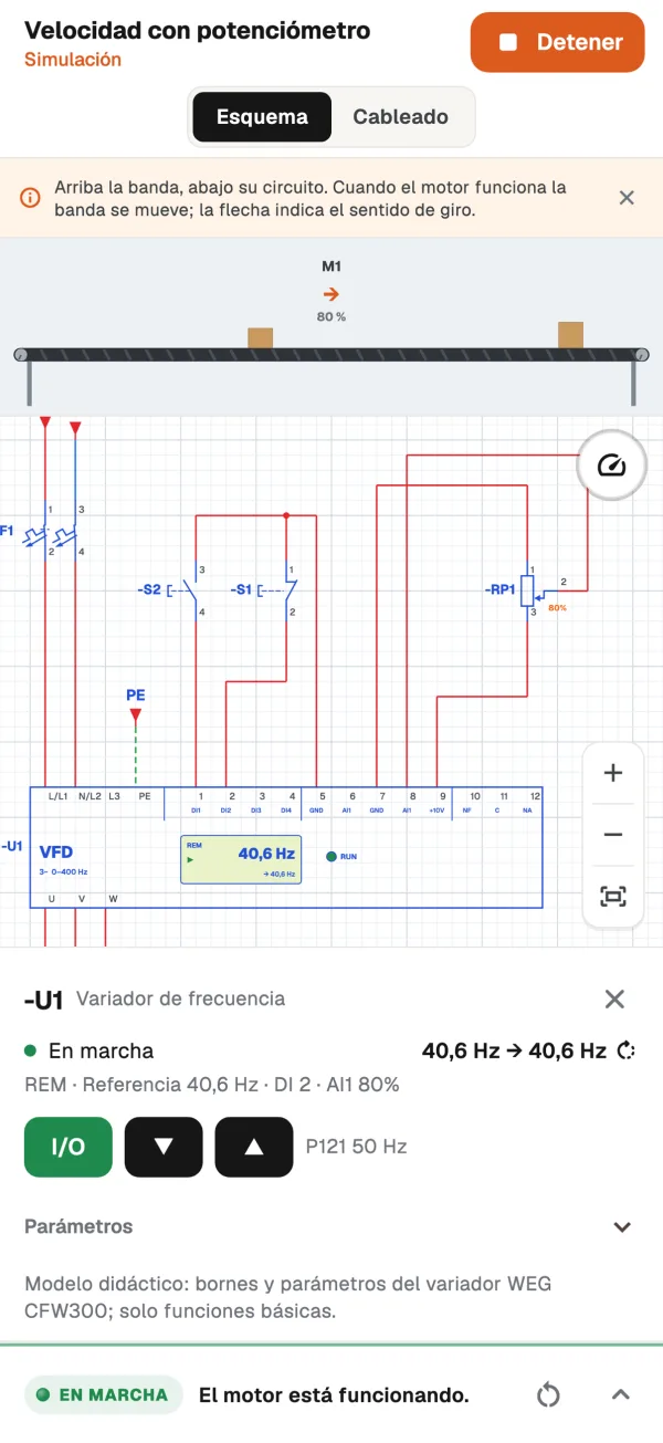 Variador de frecuencia en la simulación