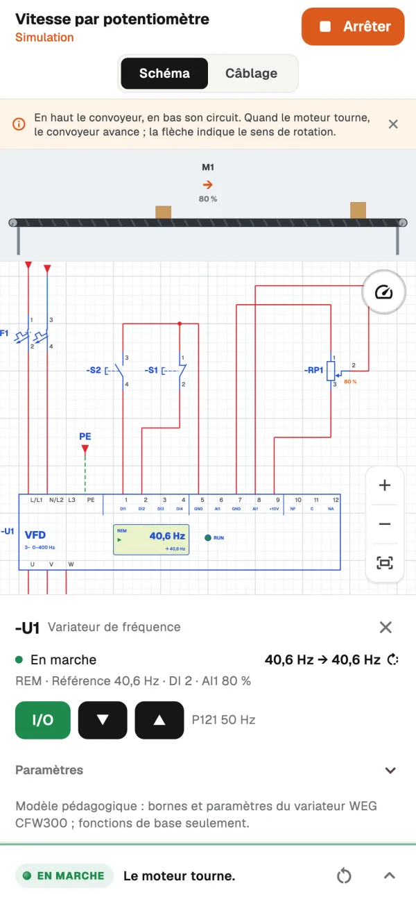 Variateur de fréquence en simulation