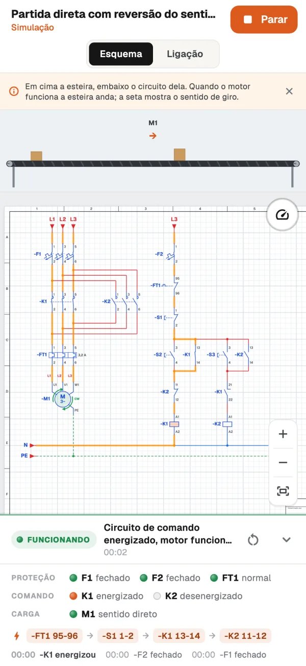 Esquema de comando na simulação